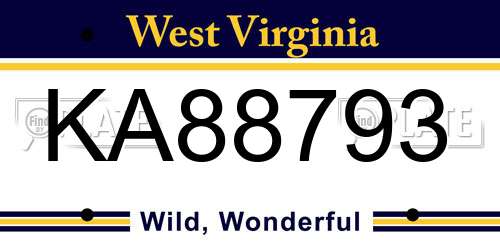 KA88793 West Virginia License Plate