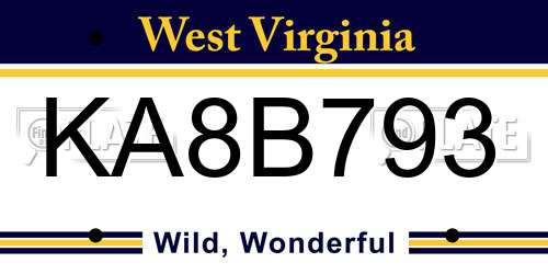 KA8B793 West Virginia License Plate