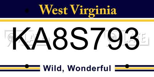 KA8S793 West Virginia License Plate