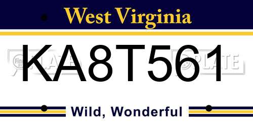 KA8T561 West Virginia License Plate