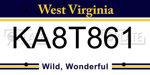 KA8T861 West Virginia License Plate