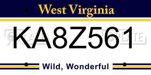 KA8Z561 West Virginia License Plate
