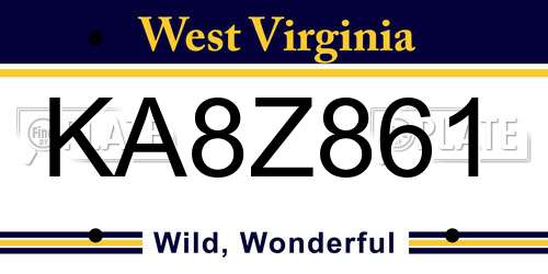 KA8Z861 West Virginia License Plate