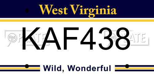 KAF438 West Virginia License Plate