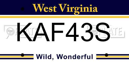 KAF43S West Virginia License Plate