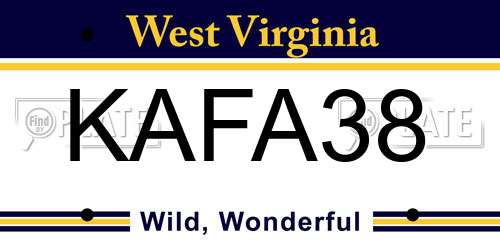 KAFA38 West Virginia License Plate