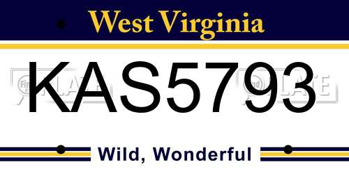 KAS5793 West Virginia License Plate