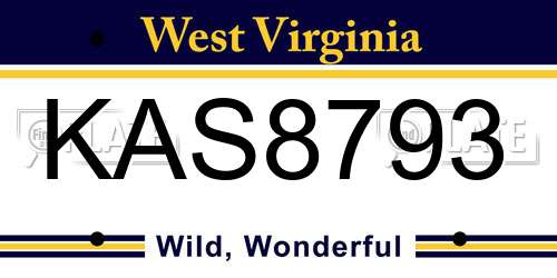 KAS8793 West Virginia License Plate