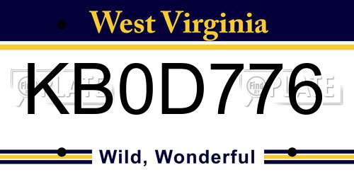 KB0D776 West Virginia License Plate
