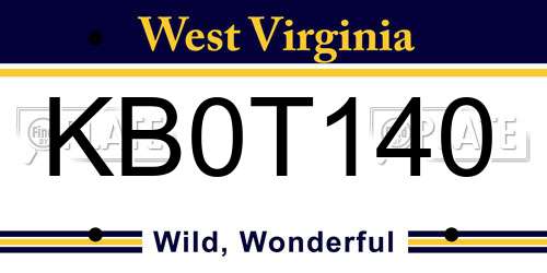 KB0T140 West Virginia License Plate
