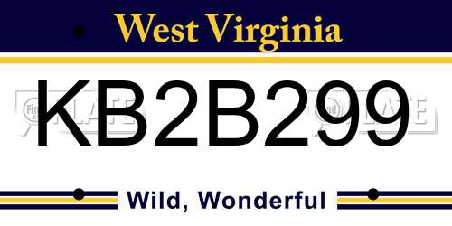 KB2B299 West Virginia License Plate
