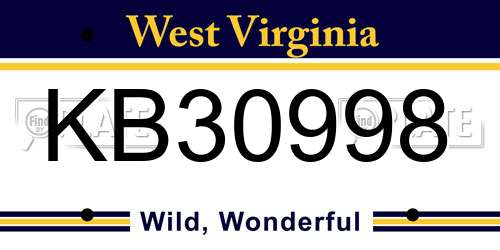 KB30998 West Virginia License Plate