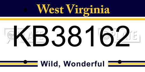 KB38162 West Virginia License Plate