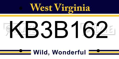KB3B162 West Virginia License Plate
