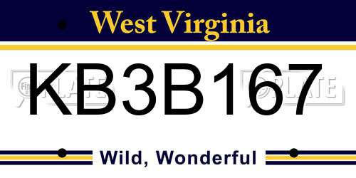 KB3B167 West Virginia License Plate