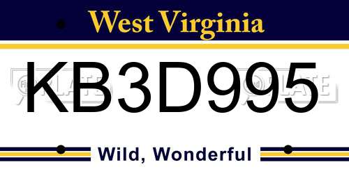 KB3D995 West Virginia License Plate