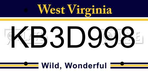 KB3D998 West Virginia License Plate