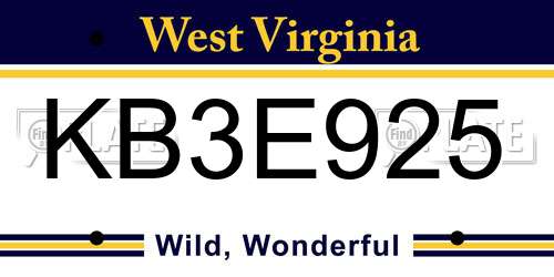 KB3E925 West Virginia License Plate