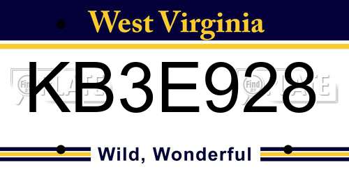 KB3E928 West Virginia License Plate