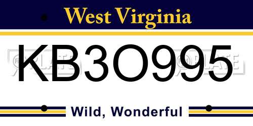 KB3O995 West Virginia License Plate