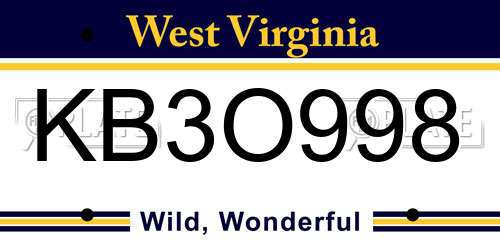 KB3O998 West Virginia License Plate