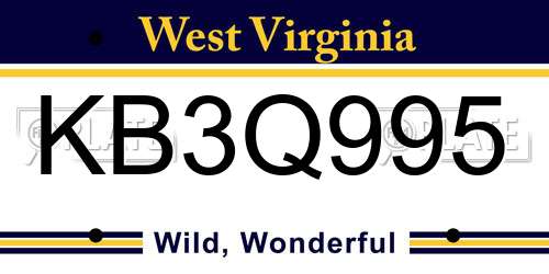 KB3Q995 West Virginia License Plate