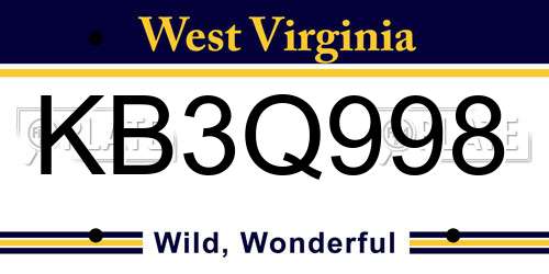 KB3Q998 West Virginia License Plate