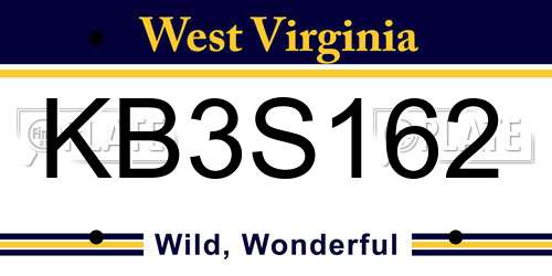 KB3S162 West Virginia License Plate