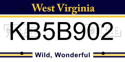 KB5B902 West Virginia License Plate