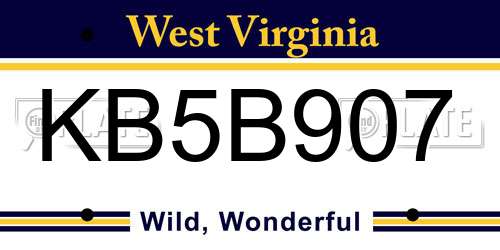 KB5B907 West Virginia License Plate