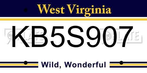 KB5S907 West Virginia License Plate