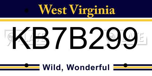 KB7B299 West Virginia License Plate