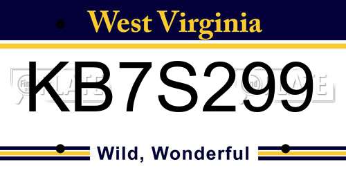 KB7S299 West Virginia License Plate