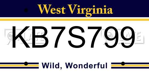 KB7S799 West Virginia License Plate