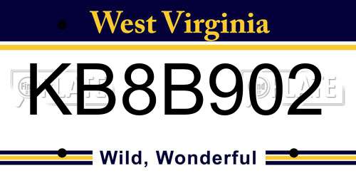 KB8B902 West Virginia License Plate