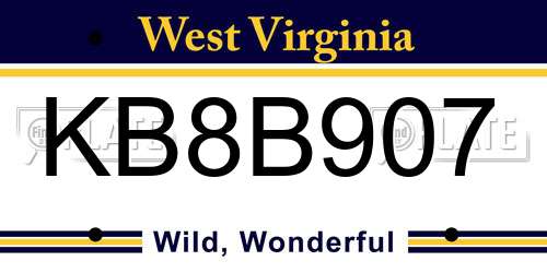 KB8B907 West Virginia License Plate