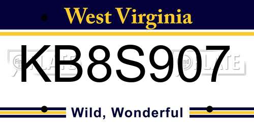 KB8S907 West Virginia License Plate