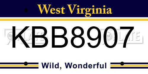 KBB8907 West Virginia License Plate
