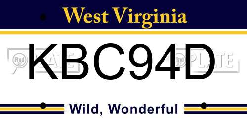 KBC94D West Virginia License Plate