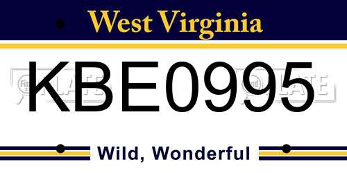 KBE0995 West Virginia License Plate