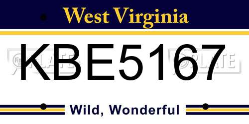 KBE5167 West Virginia License Plate