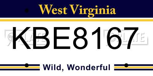 KBE8167 West Virginia License Plate