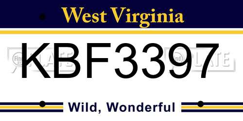 KBF3397 West Virginia License Plate