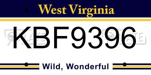 KBF9396 West Virginia License Plate