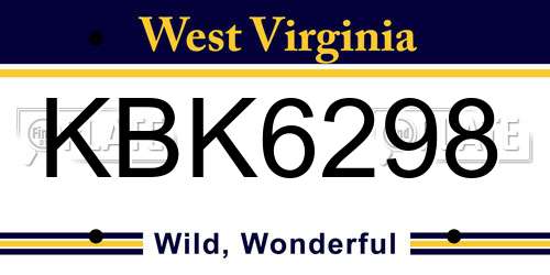 KBK6298 West Virginia License Plate