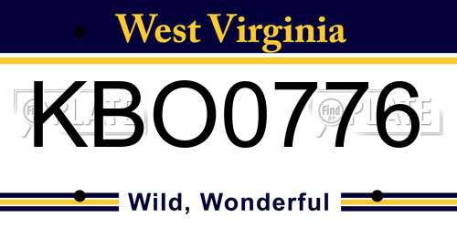 KBO0776 West Virginia License Plate