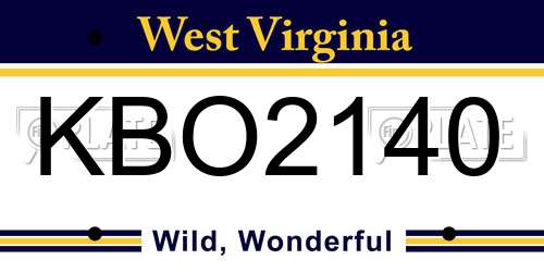 KBO2140 West Virginia License Plate