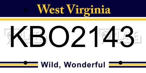 KBO2143 West Virginia License Plate