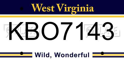 KBO7143 West Virginia License Plate