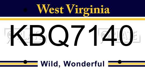 KBQ7140 West Virginia License Plate